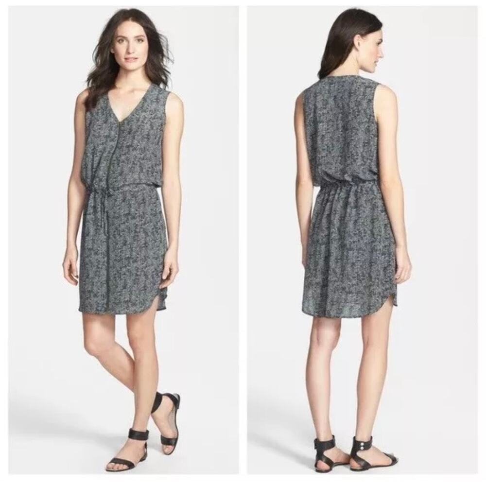 Eileen Fisher The Fisher Project Roadster V-Neck 100% Silk Dress XS Gray/Black